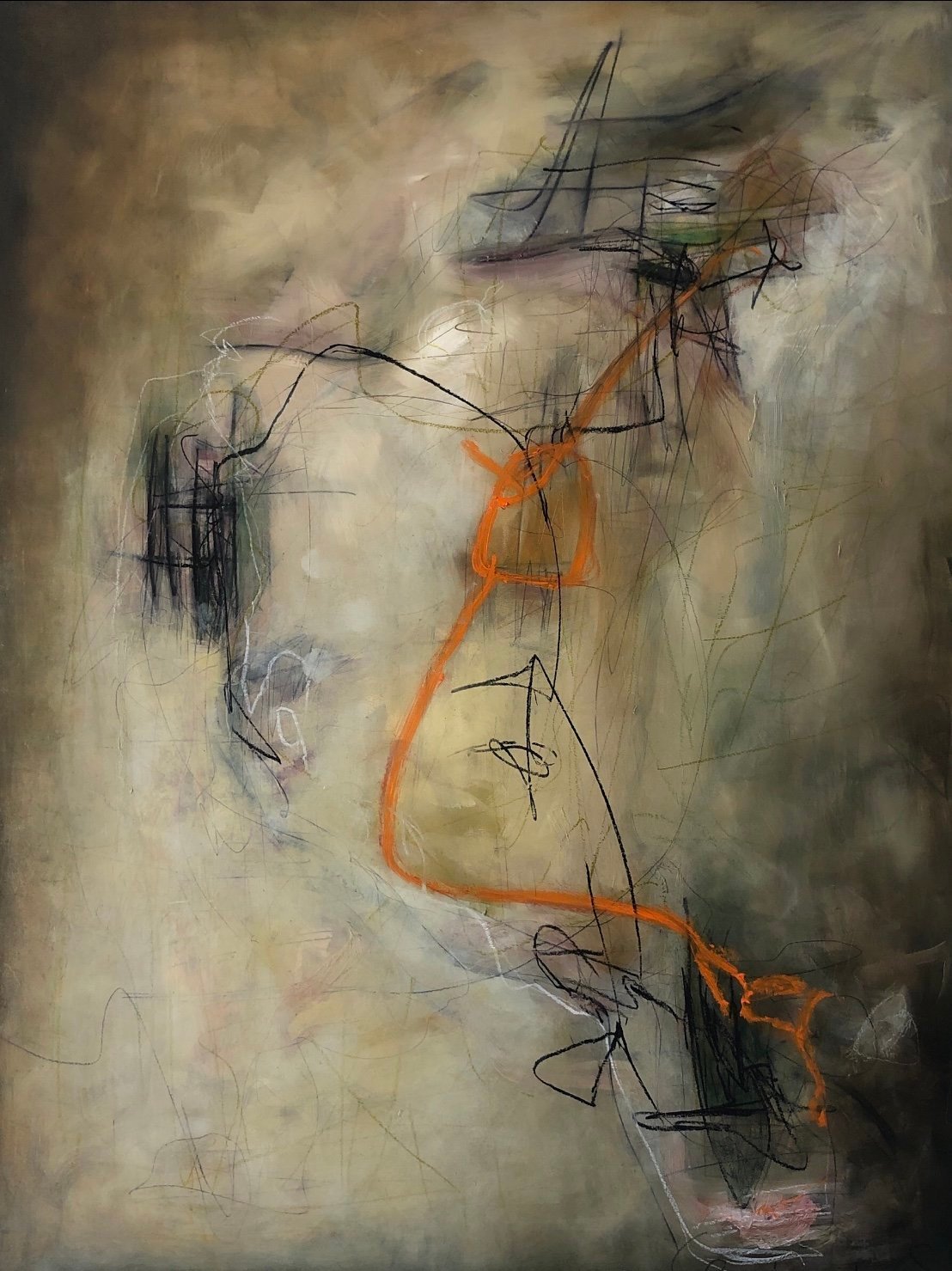 Grafismo I — cera fría y óleo sobre madera, serie Grafismo de Gabriela Sánchez