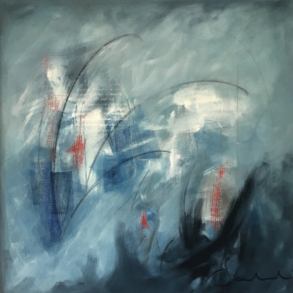 Grafía — óleo sobre tela, 60 × 60 cm, serie Ontografías de Gabriela Sánchez