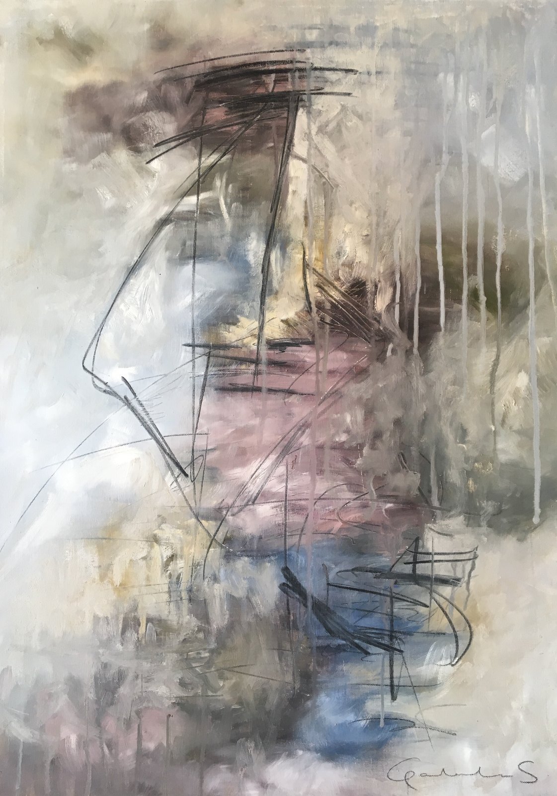 Memorias líquidas — óleo sobre tela, 50 × 70 cm, Gabriela Sánchez