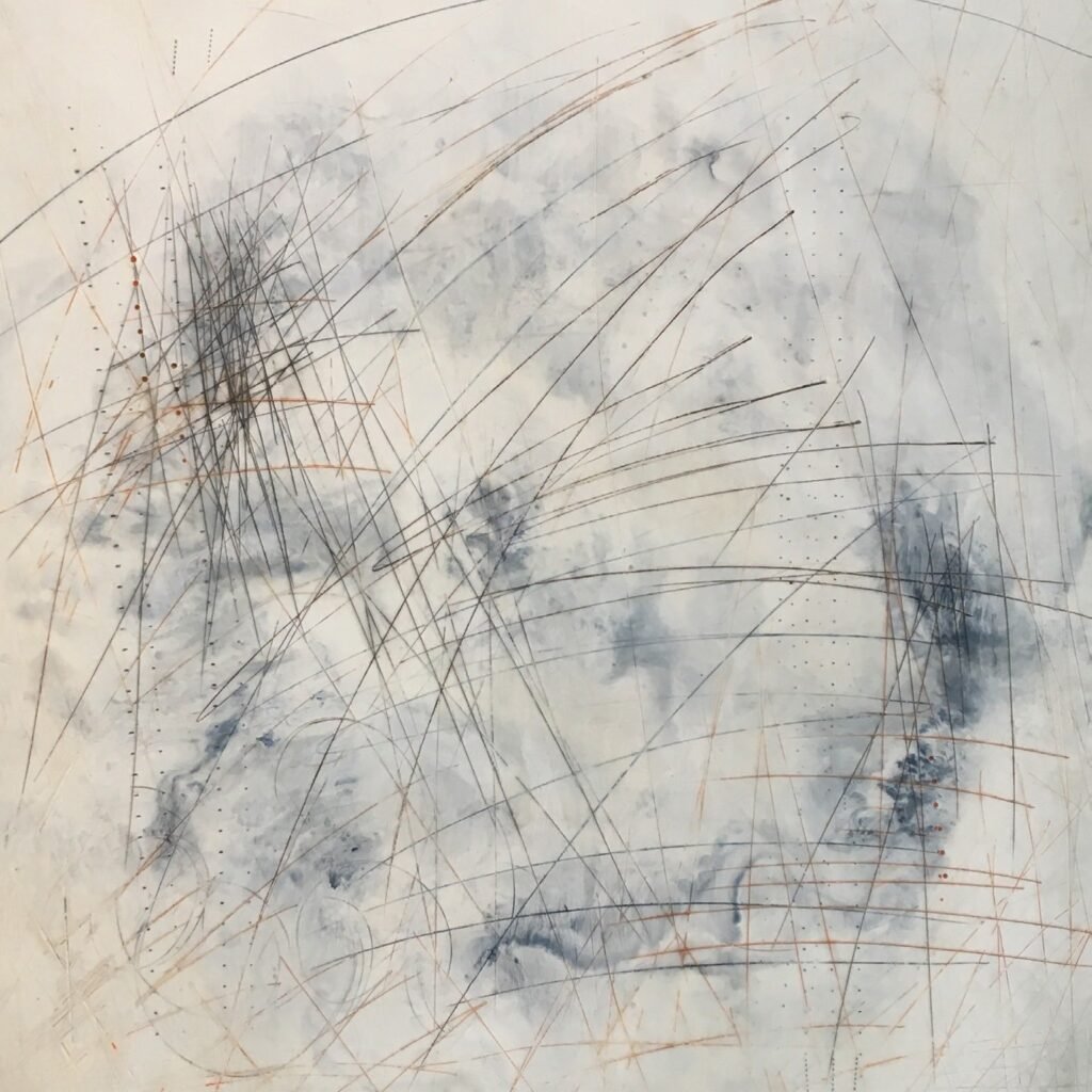 Reminiscencias — encáustica sobre madera, 60 × 60 cm, Gabriela Sánchez